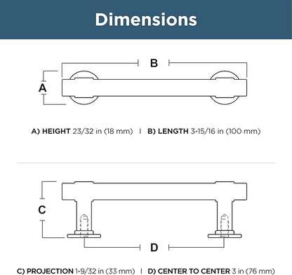 Franklin Brass Francisco (5-Pack) Cabinet Handles 3' Hole Center Soft Iron Kitchen Drawer Pulls Dresser, Furniture Hardware P29520K-SI-B1