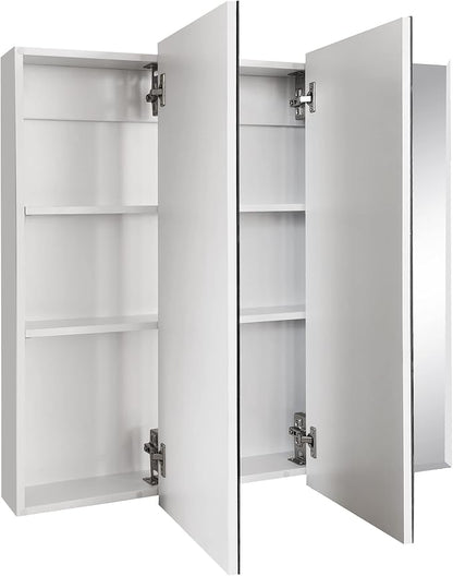 Design House Cyprus 30-in. Wide Medicine Cabinet, 3 Frameless Mirrored Doors, 2 Adjustable Shelves, Pre-Assembled, Surface or Recess Mounted, White, 30.0 in. W x 4.4 in. D x 30.0 in. H, 59749 | Adjustable Shelves, Wall Mount, Contemporary/Modern, Wood,...