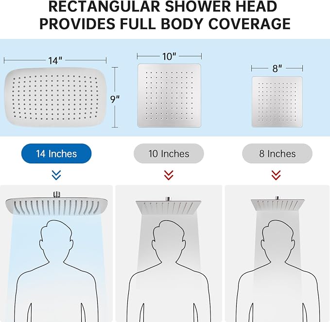 G-Promise All Metal 14 Inches Rainfall Shower Head with Handheld Combo | All Metal, Built to Last, Easy Install, Adjustable Height & Angle for All Heights, Extra Long Hose, Modern Upgrade
