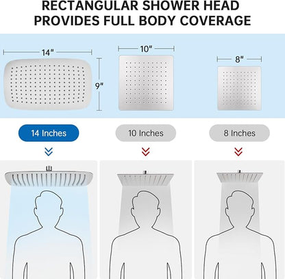 G-Promise All Metal 14 Inches Rainfall Shower Head with Handheld Combo | All Metal, Built to Last, Easy Install, Adjustable Height & Angle for All Heights, Extra Long Hose, Modern Upgrade