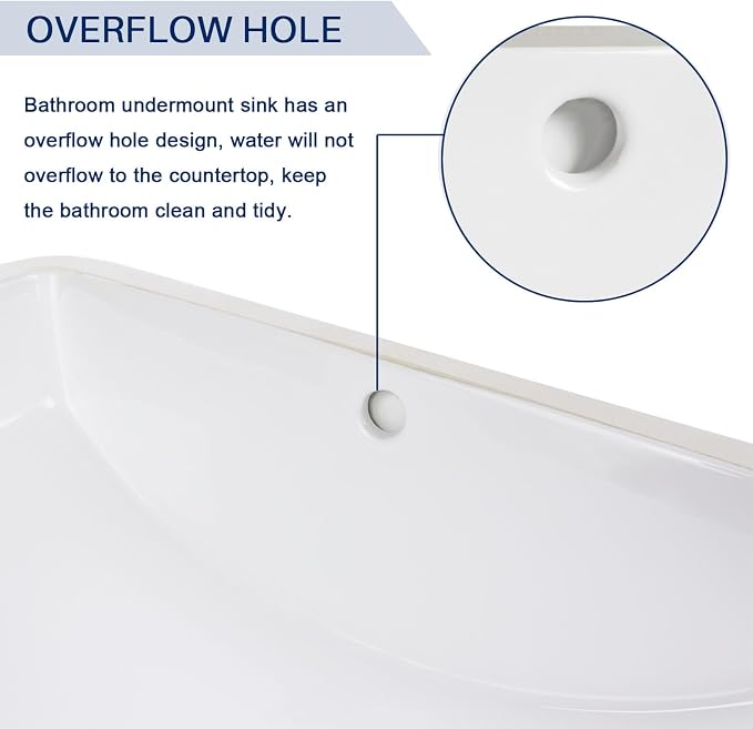 Enbol Bathroom Undermount Sink White Rectangular Ceramic Sink for Bathroom with Overflow - ECU1812 Exterior: 20 5/8" x 14 6/8" x 8 1/8"