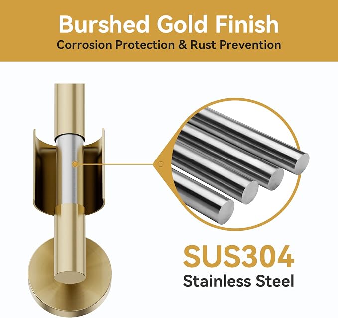 Brushed Gold Towel Bar, 18 Inch Bathroom Towel Rack | (Total Length 20-Inch), Towel Holder Wall Mounted, Thicken SUS304 Stainless Steel Towel Rod Modern Home Decor