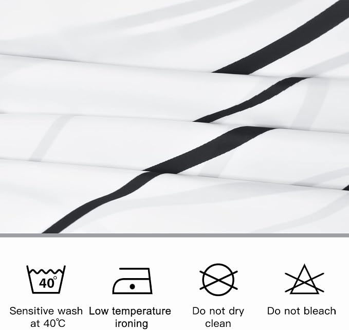 Striped Shower Curtain for Bathroom, White Black, 72" W x 96" L | with Hooks, Modern Hotel Style, Water Repellent, Washable, Weighted Hem