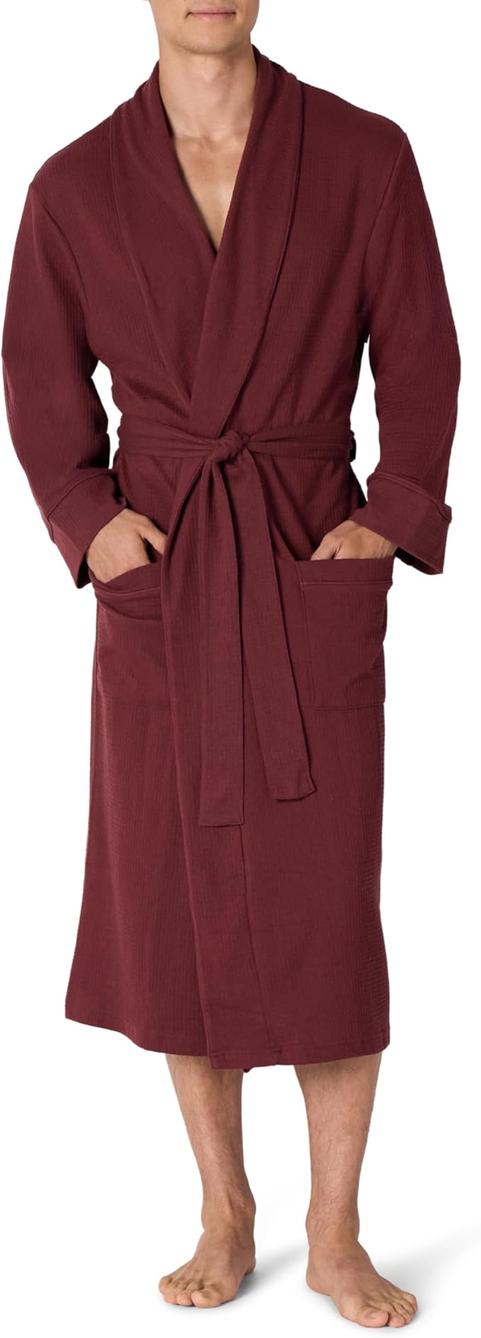 Amazon Essentials Men's Lightweight Cotton Waffle Bath Robe, Mid-Length Loungewear (Available in Big & Tall)