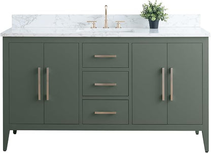 Vanity Art 60 inch Bathroom Vanity with Single Sink & Ceramic Top, Vanity Cabinet with Soft-Closing Doors, Drawers, Solid Wood Frame, Vintage Green, VA9060-SVG-BN1
