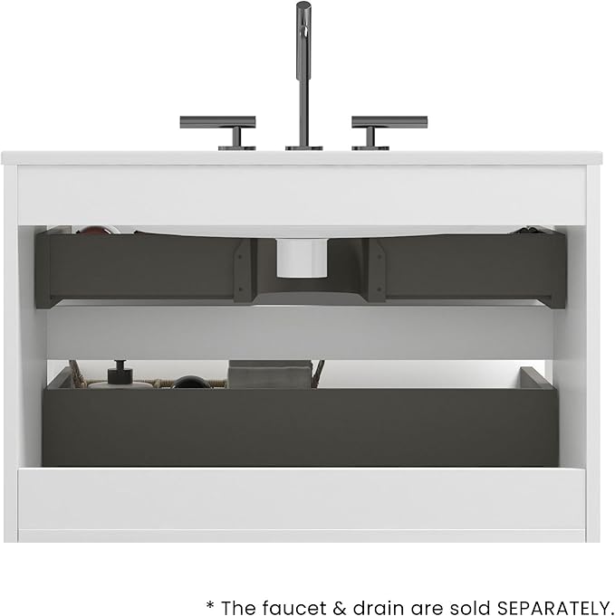 30" Bathroom Vanity with Sink, Modern Floating Vanity with Double Soft Closing Drawers, Large Storage for Small Space, Glossy White, Fully Assembled - Iris Collection