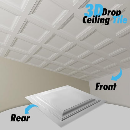 Art3d 12-Pack Square Drop Ceiling Tile 2ft x 2ft in White, PVC Ceiling Panel 24 x 24in. - Compatible with 15/16" Drop Ceiling Grid System | Lightweight, Easy to Clean, Compatible with 15/16" Grid System, Suitable for Kitchen, Bathroom