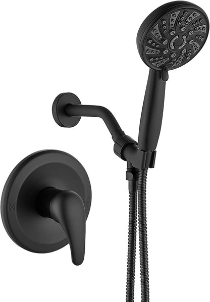 gotonovo Shower Faucet Set with Valve Kit 6 Mode Handheld Matte Black | Bathroom Shower Head and Handle Set,6 Modes ABS Handheld Spray,Pressure Balance Valve and Trim Kit Complete,Single-Handle