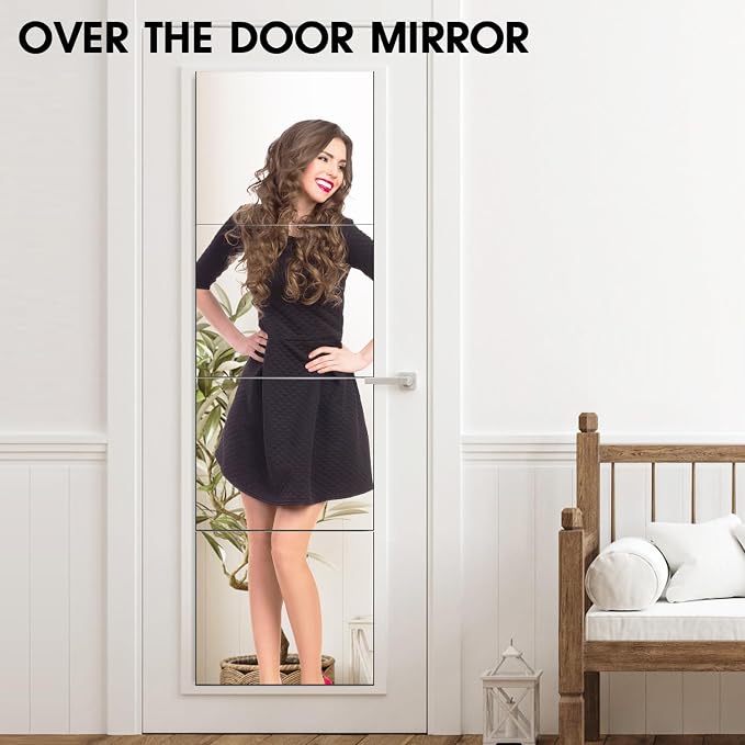 VASUHOME Glass Full Length Wall Mirror Tiles- 14x12 Inch- 8PCS Frameless Full Body Mirror for Home Gym, Bedroom, Living Room - Versatile Wall Mirror with Unrivaled Clarity