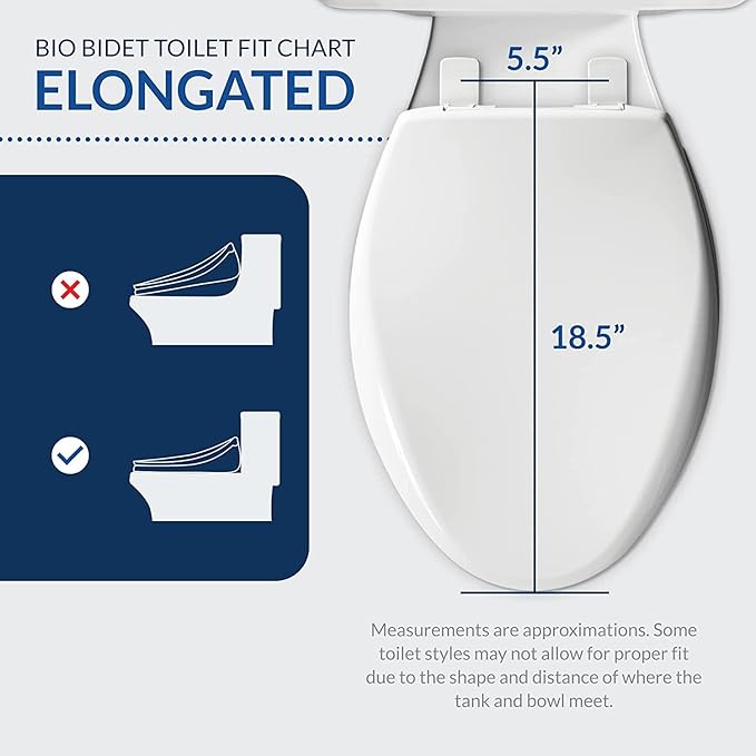 Bio Bidet Slim Zero Non Electric Bidet Toilet Seat Elongated, Low Profile Seat with Slow Close Lid, Battery Powered Night Light, Dual Nozzles, White