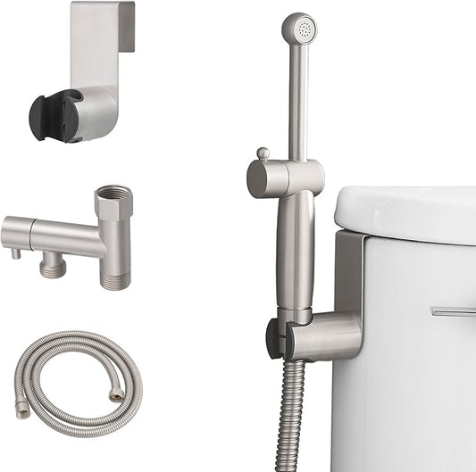 Brushed Nickel Handheld Bidet Sprayer Attachment for Toilet Adjustable Pressure Cloth Diaper Sprayer Bidets for Attachment Toilet with Interchangeable Spray Heads, Brass
