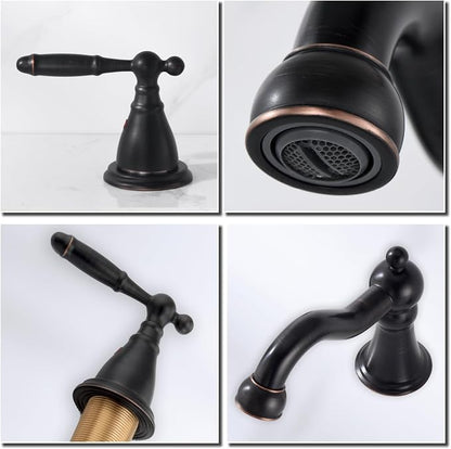 RKF Bathroom Faucets for Sink 3 Oil Rubber Bronze Hole 8 inch Widespread Bathroom Sink Faucet with Drain Double Lever Handle Faucet Bathroom Vanity Faucet Basin Mixer Tap WF013-ORB