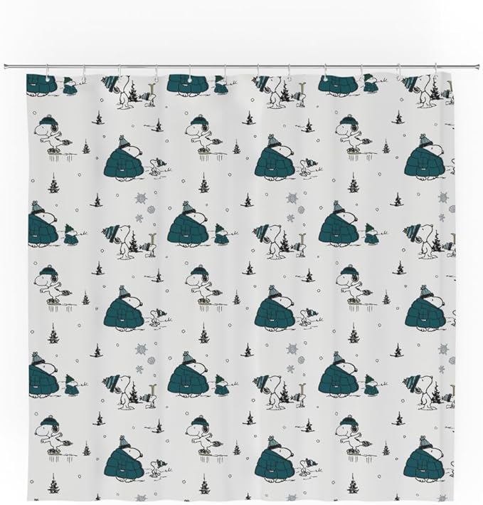 Peanuts Snoopy Puffer Coat Holiday Christmas Bath Microfiber Shower Curtain, 72x72, (Officially Licensed Product) by Franco