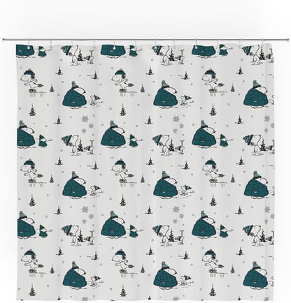 Peanuts Snoopy Puffer Coat Holiday Christmas Bath Microfiber Shower Curtain, 72x72, (Officially Licensed Product) by Franco