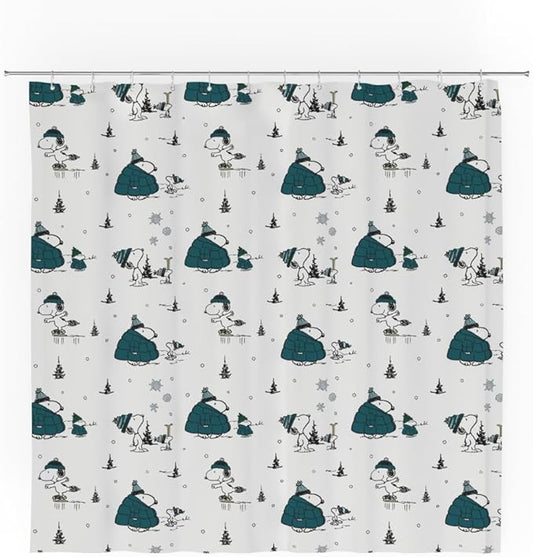 Peanuts Snoopy Puffer Coat Holiday Christmas Bath Microfiber Shower Curtain, 72x72, (Officially Licensed Product) by Franco