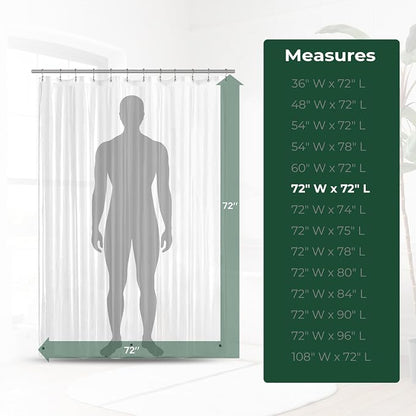 Clear Shower Curtain Liner with Side Suction Cups, Premium PEVA Plastic Shower Liner with 3 Magnets, Waterproof Bathroom Curtain, 72 x 72, Clear