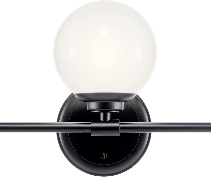 Kichler Benno 3-Light Vanity, Modern Light with Opal Glass in Black, for Bathroom or Powder Room (8.75" x 24.5"), 55172BK