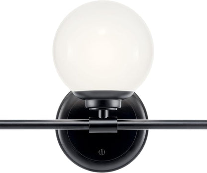 Kichler Benno 3-Light Vanity, Modern Light with Opal Glass in Black, for Bathroom or Powder Room (8.75" x 24.5"), 55172BK