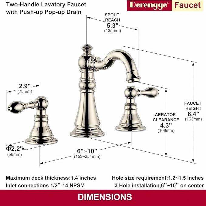 8 Inch Widespread Bathroom Faucet Polished Nickel, Bathroom Sink Faucet with Pop up Drain,Two Handle High Arc Lavatory Bathroom Faucet, F-8805-PN