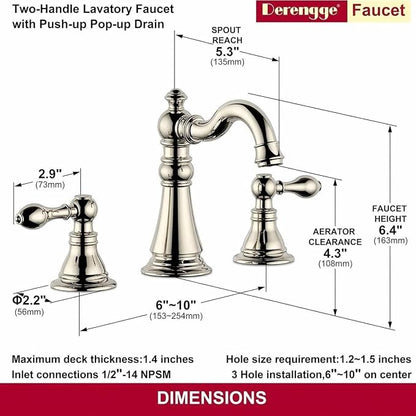 8 Inch Widespread Bathroom Faucet Polished Nickel, Bathroom Sink Faucet with Pop up Drain,Two Handle High Arc Lavatory Bathroom Faucet, F-8805-PN