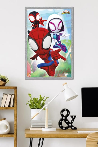 Trends International Marvel Spidey and His Amazing Friends - Webs Wall Poster, 34L x 22.4W, Gray Framed Version