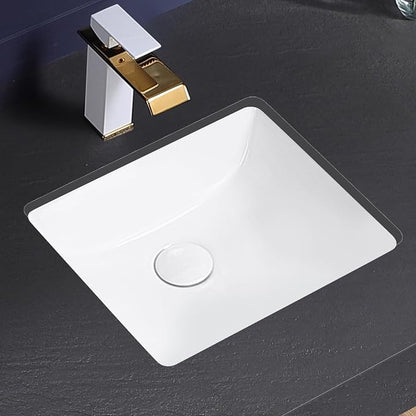 Small Undermount Bathroom Sink 14x13 Inch Vessel Sink White Porcelain Ceramic Under Counter Lavatory Vanity Sink Basin Rectangular Undermount Sinks with Overflow