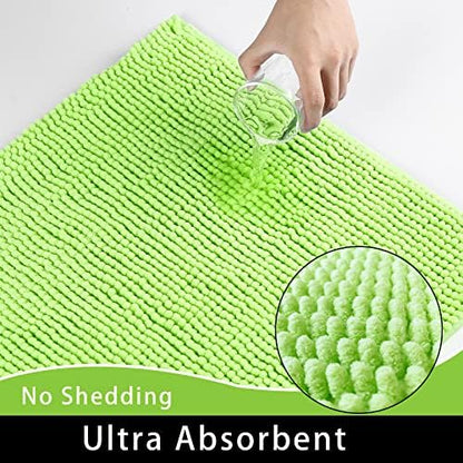 Chenille Bath Mat Microfiber Floor Mat Baby Bath Mat for Kids Washable Bathroom Dry Fast Water Absorbent Shower Mat Area Rugs (15.3" x 23.2", Green)