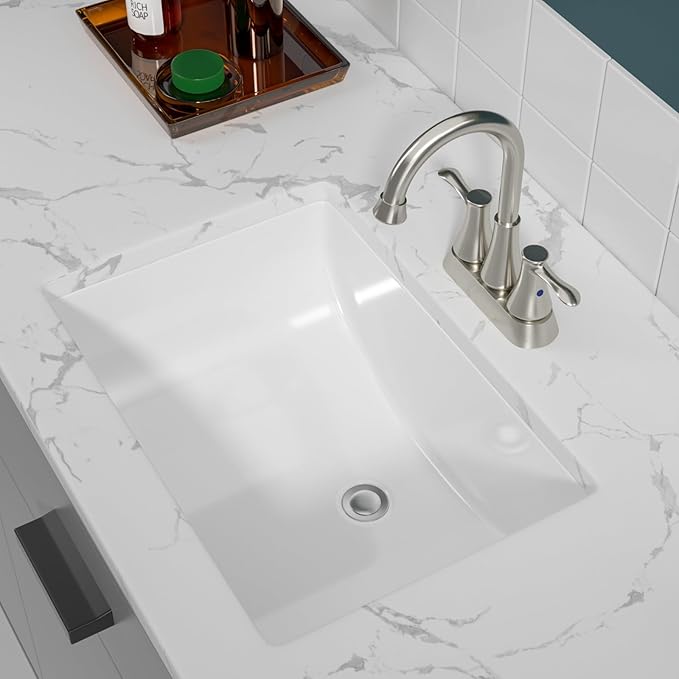 Sarlai Undermount Bathroom Sink - 20.5 x 14.5 inch Rectangular White Ceramic Vessel Sink with Overflow, Modern Vanity Art Basin, Interior Bowl Size 18.3" x 12.3"