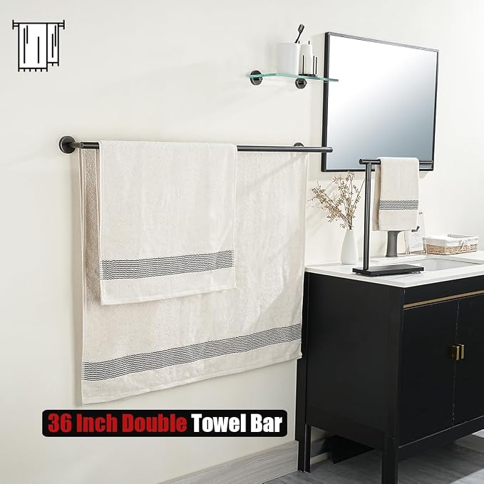JQK Double Bath Towel Bar, Oil Rubbed Bronze 39 Inch 304 Stainless Steel Thicken 1mm Towel Rack for Bathroom, Towel Holder Wall Mount, Useable Length 36 Inch TB100L36-ORB