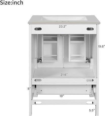 Favfurish 48" Bathroom Vanity with Ceramic Double Sink, Undermount Double Basin Vanity Set w/2 Divided Drawers and 4 Double-Layer Soft Close Doors & Built-in Shelf, Freestanding Storage Cabinet,White