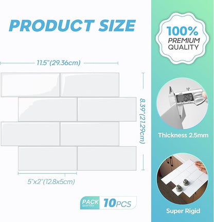STICKGOO 10 Sheets Subway Tile Peel and Stick Backsplash,White Extra Thick 3D Wall Tiles with Commercial-Grade Adhesive for Kitchen, Bathroom, Laundry Room,11.56"x8.38"