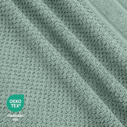 Feather & Stitch 100% Cotton 625 GSM Bath Towel Set of 6, Ultra Soft Highly Absorbent 2 Bath Towels, 2 Hand Towels & 2 Washcloth - Luxury Quick Dry Shower Towels (Granite Green)