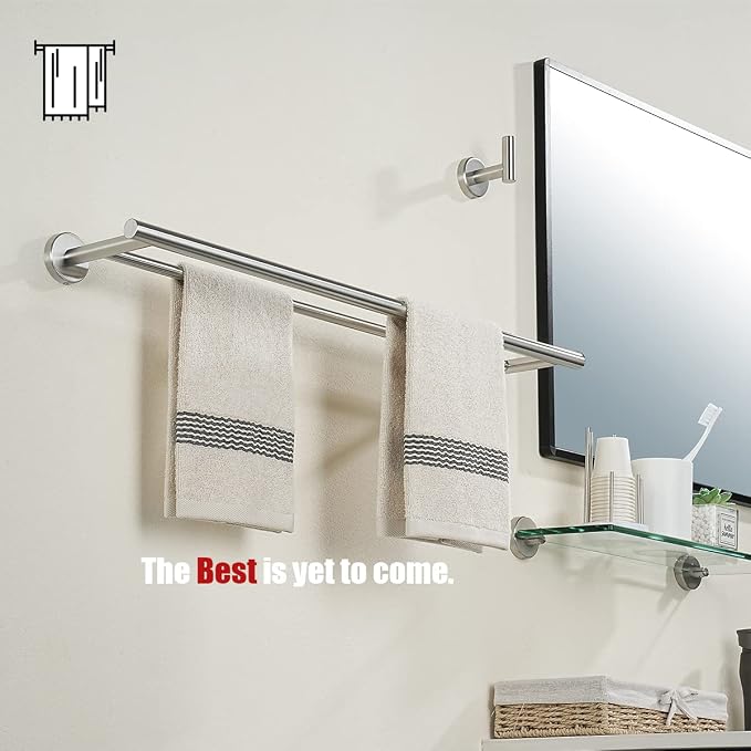 JQK Double Towel Bar 27 Inch, Brushed Steel Useable Length 24 Inch 304 Stainless Steel Thicken 0.8mm Bath Towel Rack for Bathroom, Towel Holder Wall Mount, TB100L24-BN