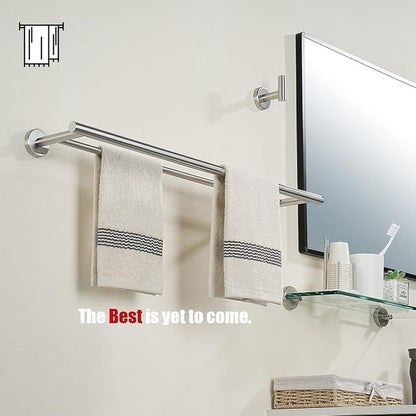 JQK Double Towel Bar 27 Inch, Brushed Steel Useable Length 24 Inch 304 Stainless Steel Thicken 0.8mm Bath Towel Rack for Bathroom, Towel Holder Wall Mount 2 Pack, TB100L24-BN-P2