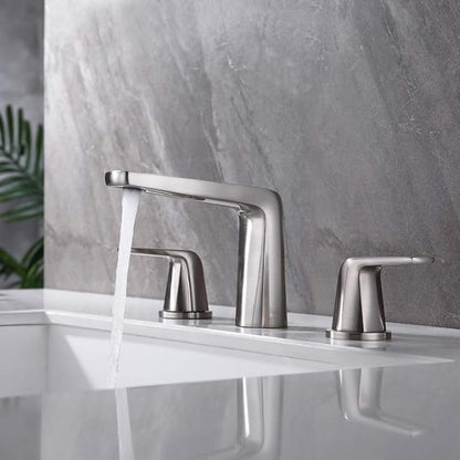 8 inch 2 Handles Widespread Bathroom Faucet 3 Holes with Pop up Drain Assembly and Water Supply Lines, Brushed Nickel