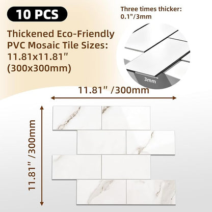 Peel and Stick Backsplash Tile for Kitchen & Bathroom Walls (Polished White Marble, 10 Tiles - 9.7 Sq. Ft. (0.9 M))