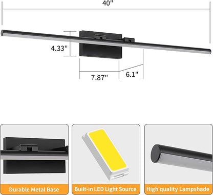 LED Bathroom Vanity Light, Modern Bathroom Light Fixture Over Mirror (Cool White 6000K), Vanity Light Bar with Angle Adjustable, 40 Inch, Black
