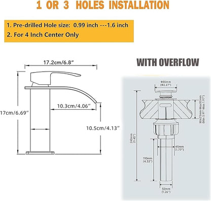 Hoimpro Bronze Waterfall Bathroom Faucet with cUPC Supply Lines, Single Handle Bathroom Sink Faucet with Pop-up Drain, Rv Vanity Vessel Faucet with Deck Plate, Oil Rubbed Bronze, 1 or 3 Hole