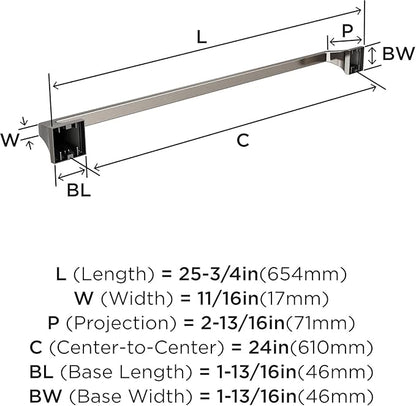Amerock BH36024G10 | Brushed Nickel Towel Bar | 24 in (610 mm) Towel Rack | Mulholland | Bathroom Towel Holder | Bathroom Hardware | Bath Accessories