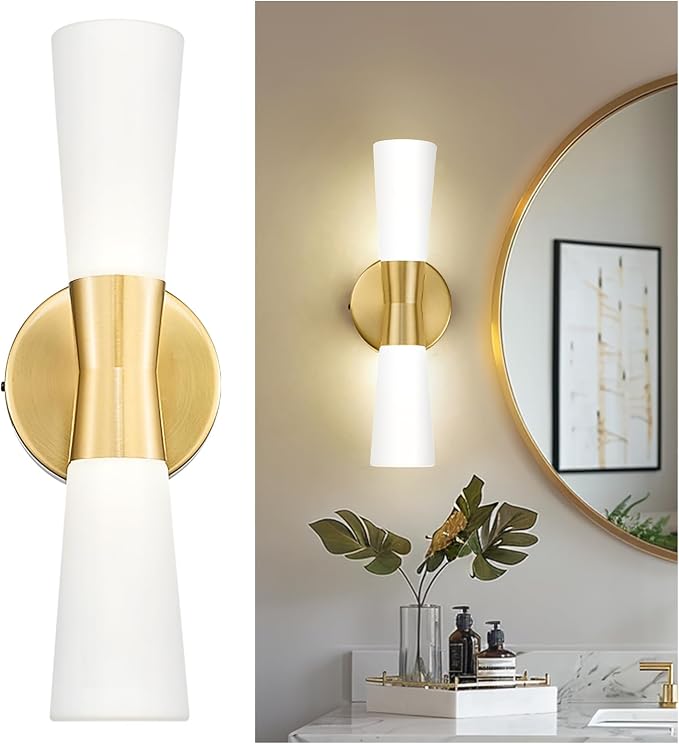 kudos 16 Inch Brushed Gold Vanity Light, Milk White Glass, 3CCT, KDVL13-GD | LED, 14W, 1100 Lumens, 3000K, 4000K and 5000K Selectable, Hardwired,for Bathrooms and Bedrooms