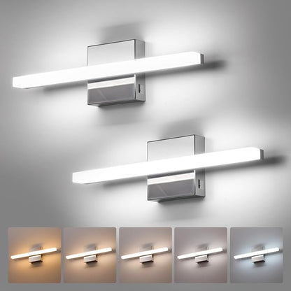 Combuh Modern Bathroom Light Fixtures Over Mirror, Vanity Lamp Bar Chrome | Small 16 Inch, Soft Shadow Free, Linear Design, Wall Mounted, Lampara para Baño sobre Espejo, 5 Colors Adjustable, 2 Pack