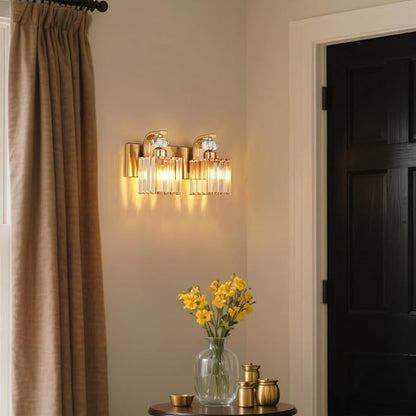 Modern Bathroom Vanity Light, 2-Light Gold Bathroom Lighting Fixtures Over Mirror, 12.6" Crystal Wall Light Sconce for Bathroom/Bedroom/Vanity, Includes LED Bulbs, Easy Installation