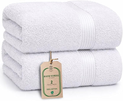 Luxe 2-Piece Bath Towel Set – Large Soft Cotton Towels, Absorbent, Durable & Skin-Friendly, Machine Washable, 27 x 54 in (White)