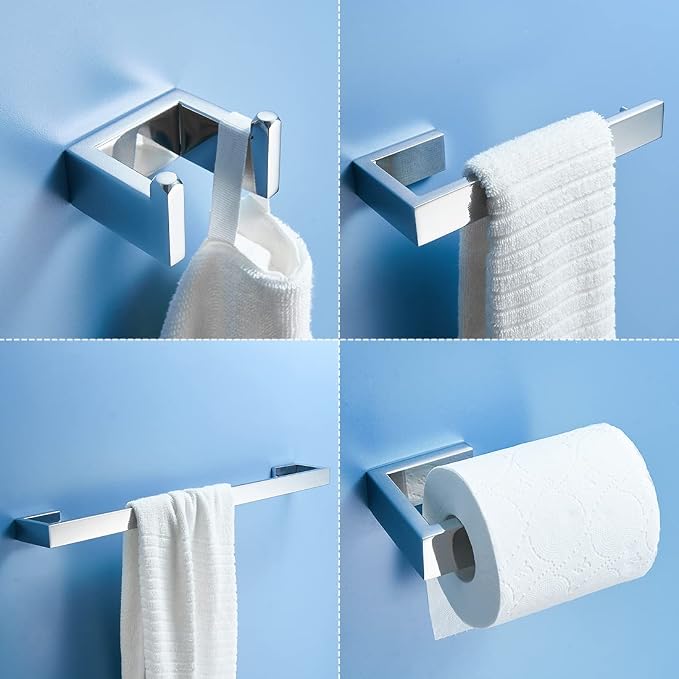 Fapully 5 Piece Bathroom Hardware Accessories Set Chrome Polish | Wall Mounted | Stainless Steel