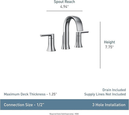 Moen Doux Matte Black Two-Handle 8-Inch Widespread Lever Handle Bathroom Faucet Trim Kit, Valve Required, TS6925BL