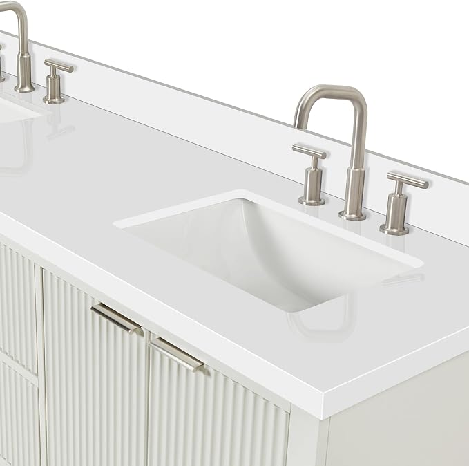 ARIEL Milan 72-inch Bathroom Vanity with Sink,Solid Wood, 1.5-inch Pure White Quartz Countertop & Backsplash, Double Rectangular Porcelain Sink, 4 Soft Closing Doors, 3 Dovetail Drawers, Warm White