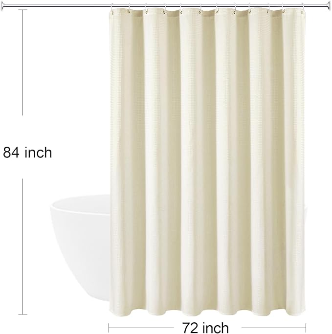 Extra Long 230GSM Ivory Shower Curtain, 72 x 84 | 230GSM Tall Fabric Shower Curtain for Bathroom, Water Repellent, Machine Washable