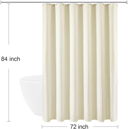 Extra Long 230GSM Ivory Shower Curtain, 72 x 84 | 230GSM Tall Fabric Shower Curtain for Bathroom, Water Repellent, Machine Washable