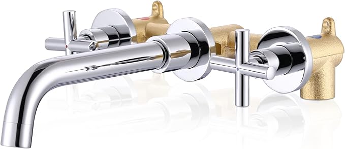 ARCORA Wall Mount Bathroom Faucet, Chrome Bathroom Sink Faucet, 2 Handle Wall Mount Vessel Sink Faucet Rough in Brass Valve Included