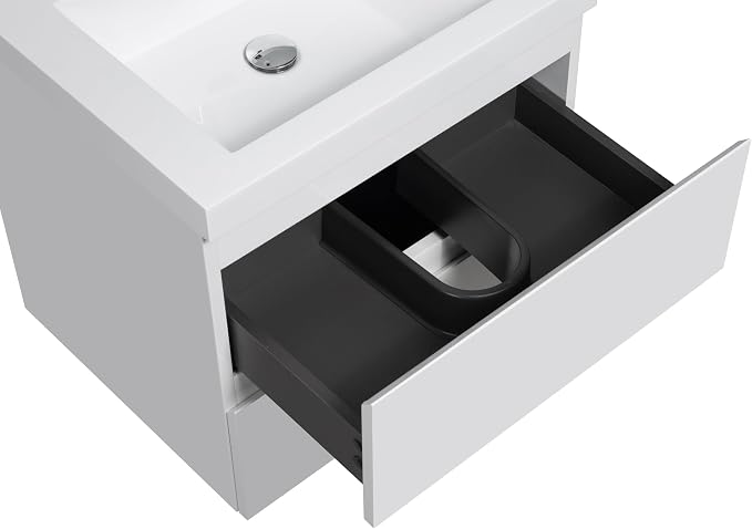 24 Inch Floating Bathroom Vanity with Sink, Large Storage Wall Mounted Floating Vanity with Soft Close Drawers, Pre Assembled Bathroom Sink Cabinet (Glossy White, 24")